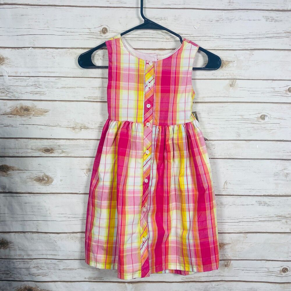 Penelope Mack Girls Plaid Dress Sleeveless Cutout Back Pink Yellow Orange Size 6